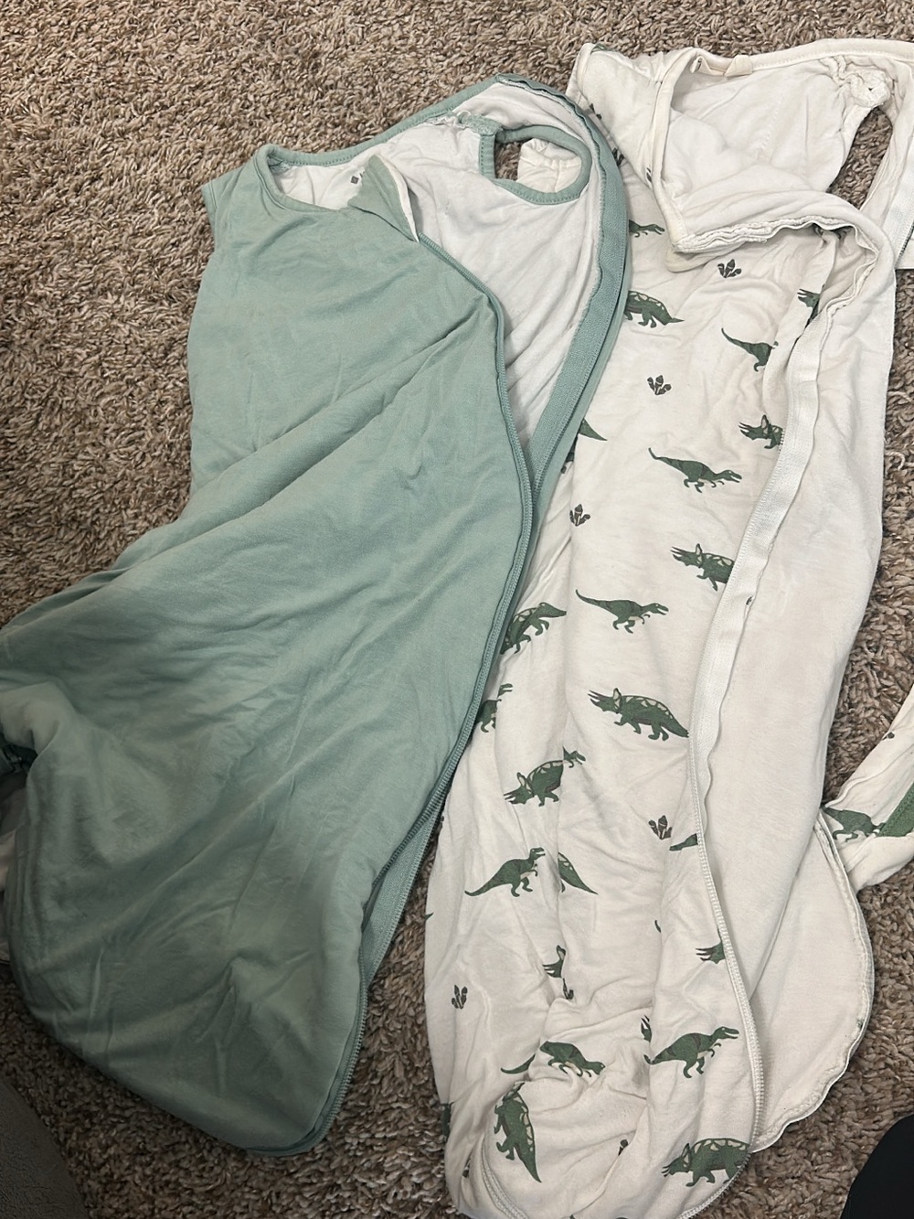 Kids Zip Sleep Bag Pajama - Green Dino & Solid Sage